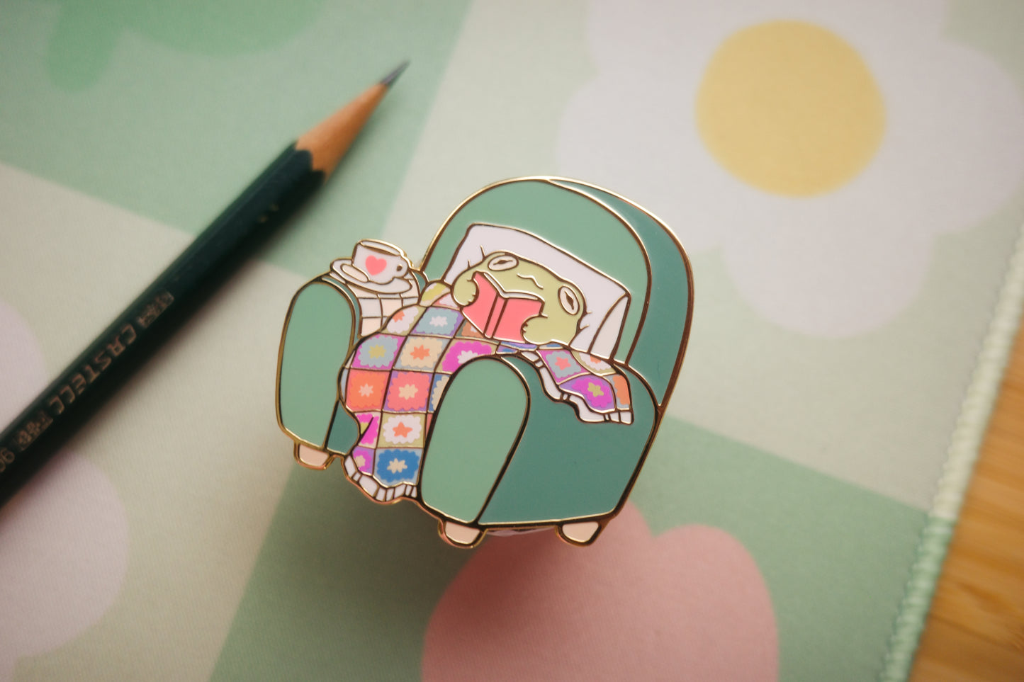 cozy frog - enamel pin