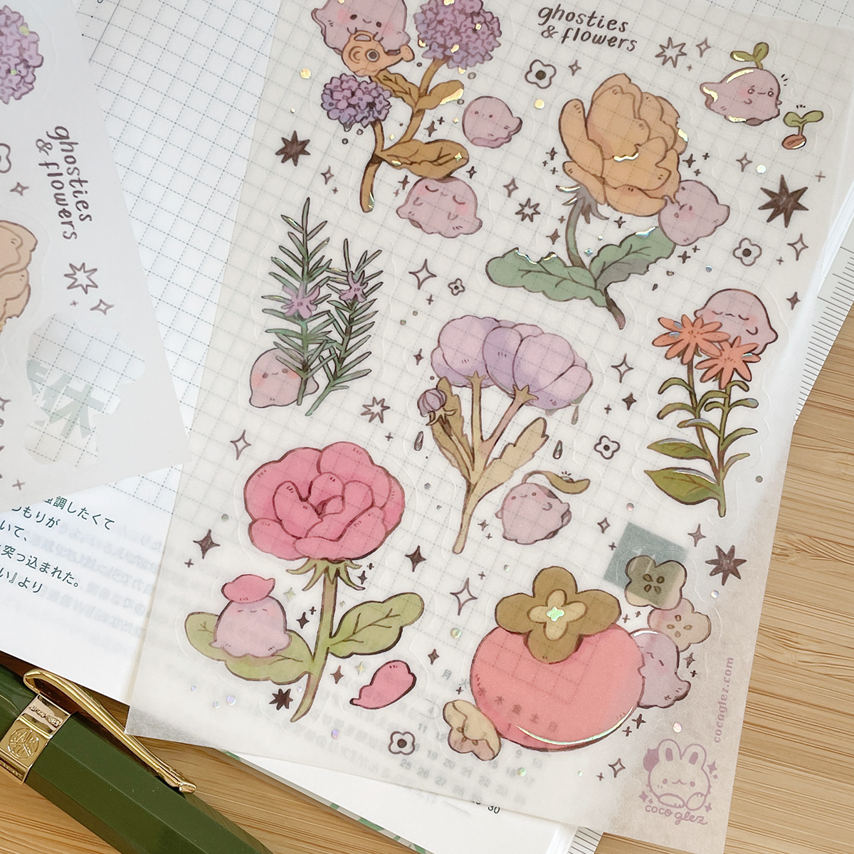 ghosties and flowers - holo washi sticker sheet