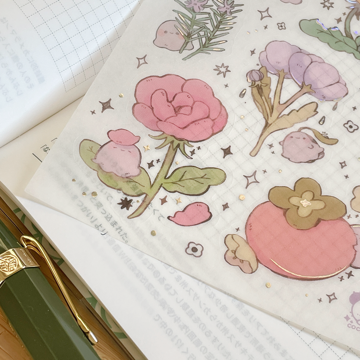 ghosties and flowers - holo washi sticker sheet