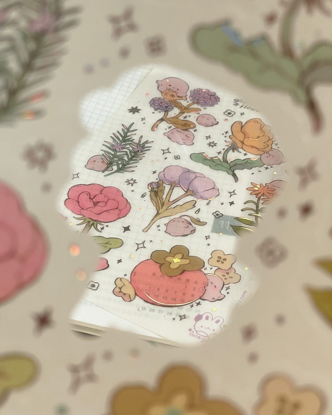 ghosties and flowers - holo washi sticker sheet