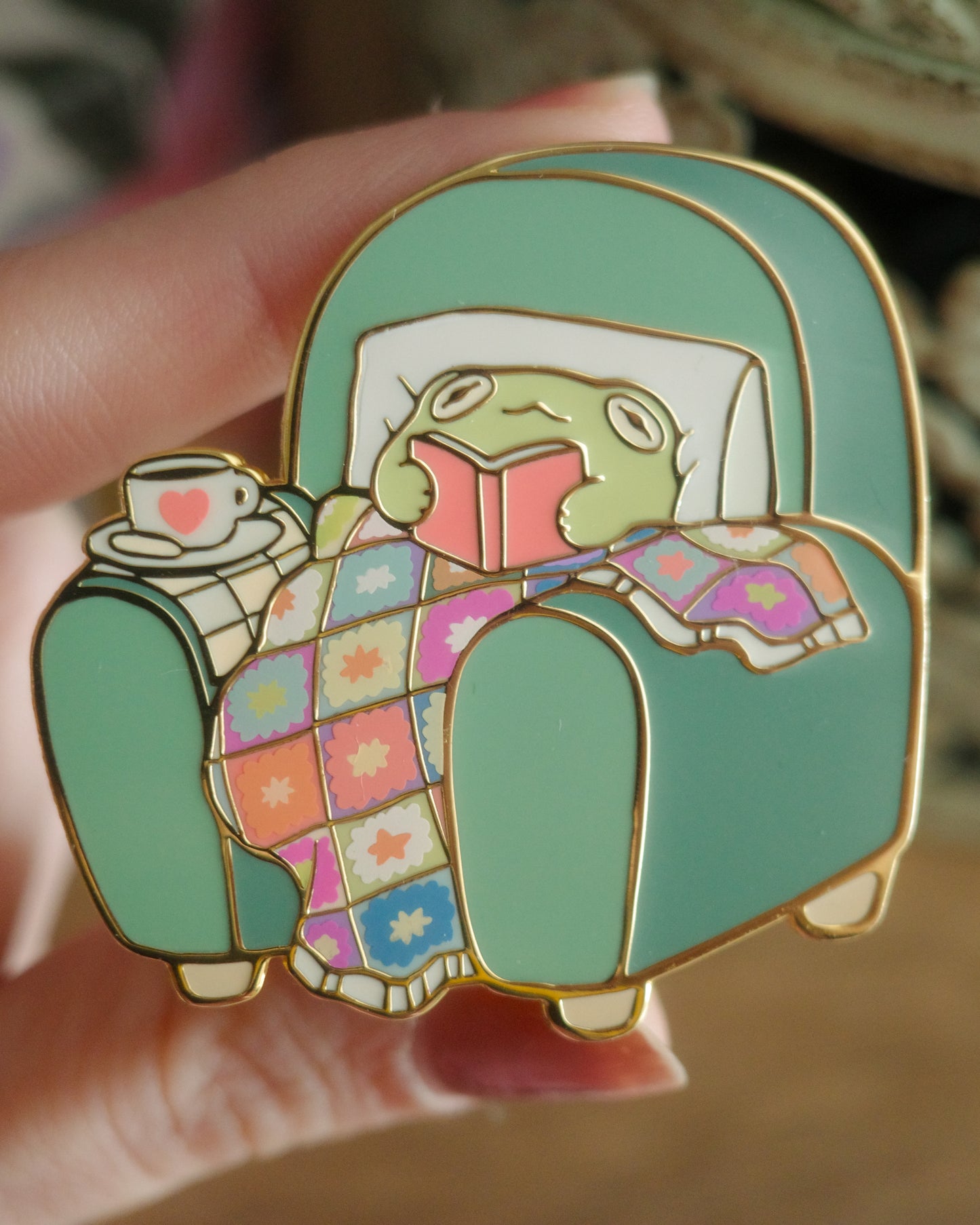 cozy frog - enamel pin