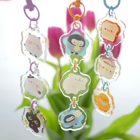 Linked charms - Cat, duck, penguin
